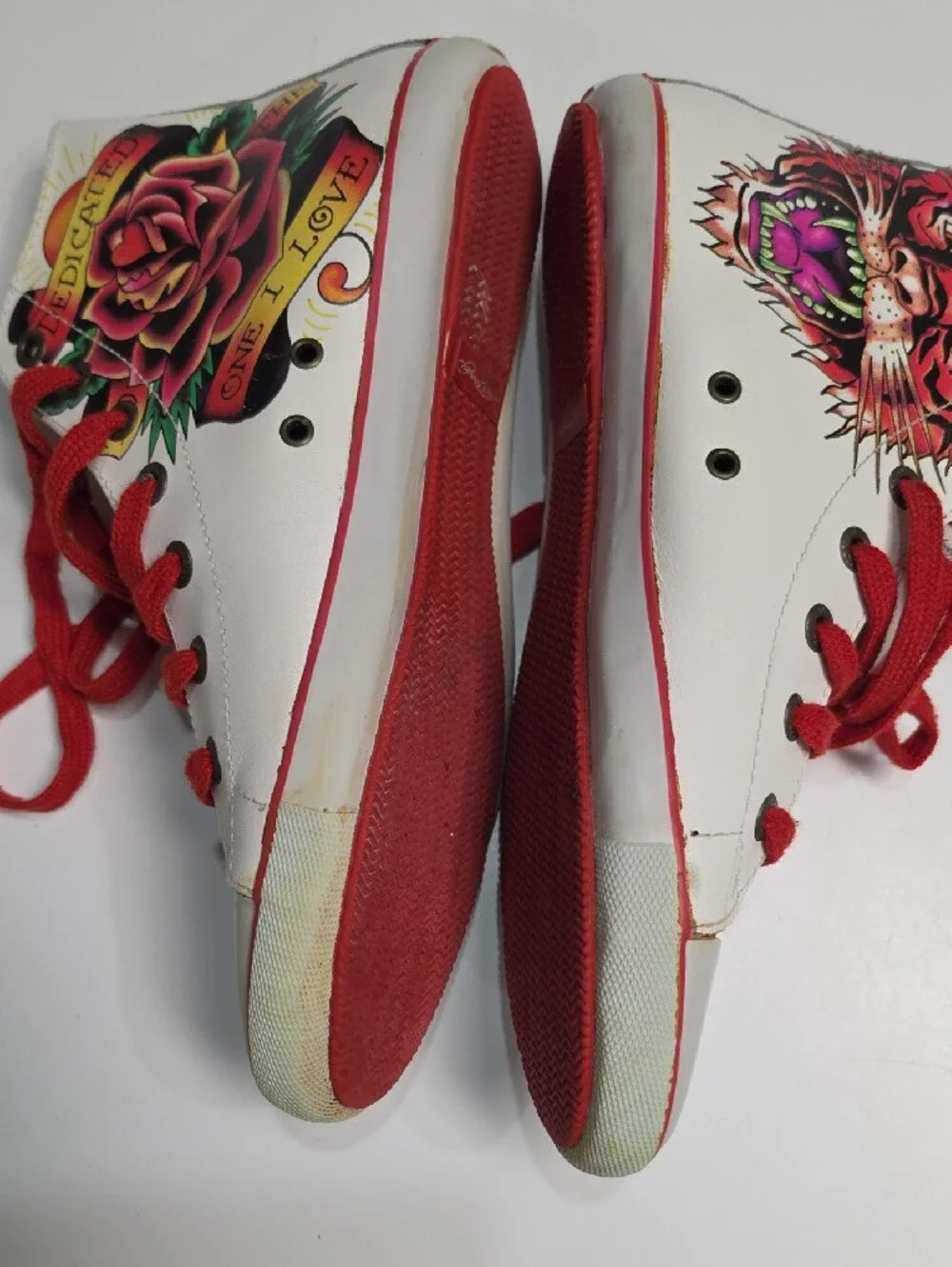 Vintage Ed Hardy Christian Audigier High-Top Leather Sneakers–Tiger & Rose Size9